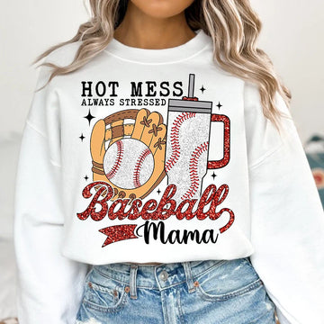 Always Stressed Baseball Mama Crewneck