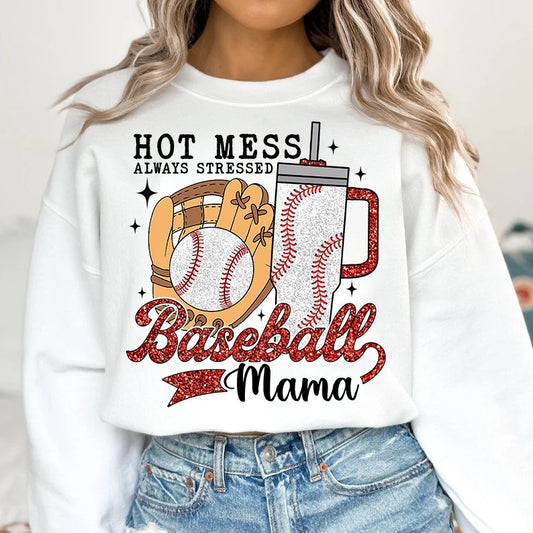 Always Stressed Baseball Mama Crewneck