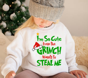 So Cute The Grinch Wants To Steal Me Kids Crewneck