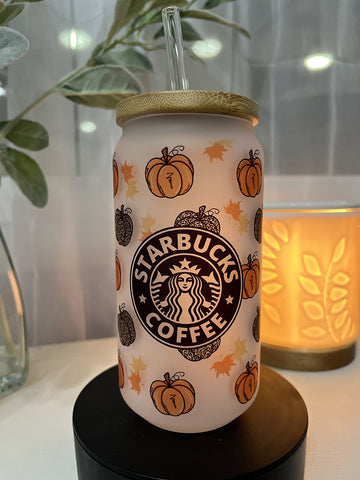 Pumpkin Starbucks Coffee Glass Tumbler
